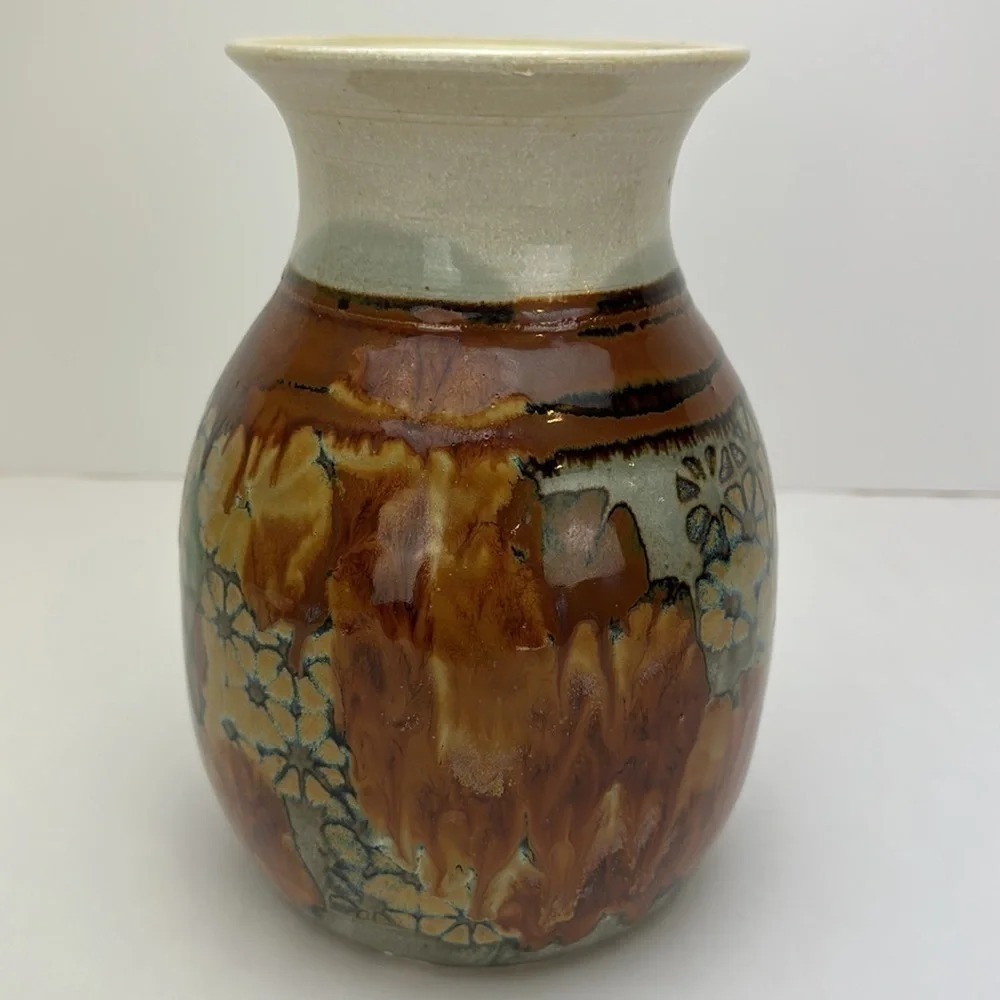 Vtg Apple Lane Studio‎ Art Pottery Vase Abstract Floral Artist Bill Nagengast - Picture 12 of 12